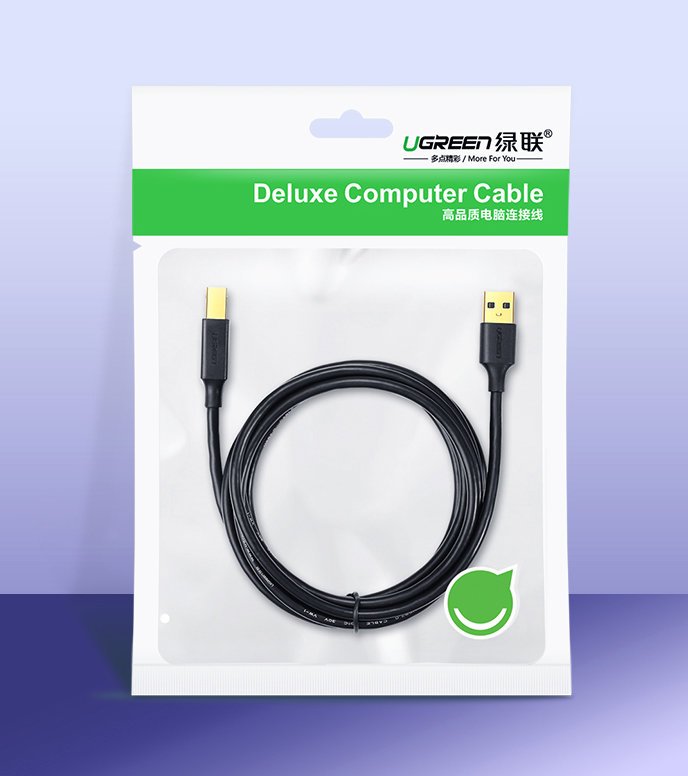 Tlačiarenský kábel UGREEN US135, USB-A - USB-B, 1.5m, Čierny