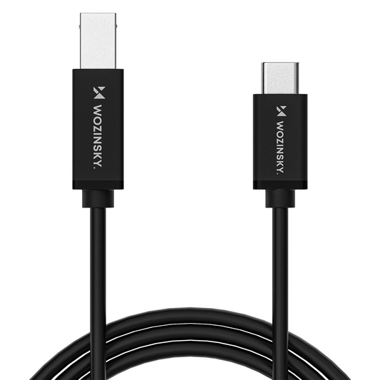 Tlačový kábel WZK WKDDY1S, USB-C - USB-B, 1m, čierny