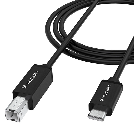 Tlačový kábel WZK WKDDY2S, USB-C - USB-B, 2m, čierny