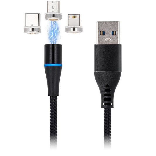 USB-A nabíjací kábel - Lightning / microUSB / USB-C MaXlife MXUC-02 Magnetický 3v1, 18W, 1m, Čierny