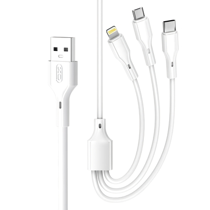 Nabíjací kábel USB-A - Lightning / microUSB / USB-C XO Design NB230 3v1, 20W, 1m, Biela