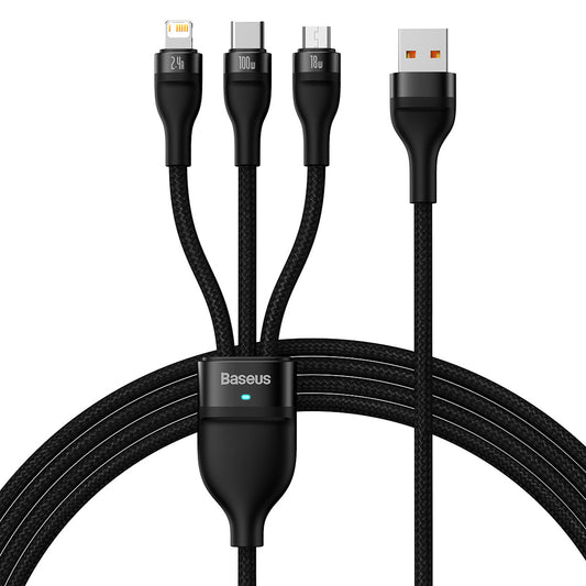 Nabíjací kábel USB-A - Lightning / microUSB / USB-C Baseus Flash Series II 3v1, 100W, 1.2m, Čierny CASS030001
