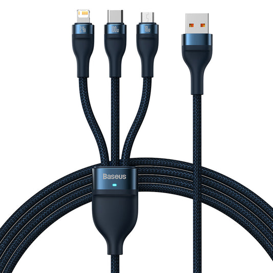 Nabíjací kábel USB-A - Lightning / microUSB / USB-C Baseus Flash Series II 3in1, 66W, 1.2m, Modrý CASS040003