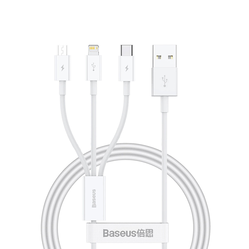 Nabíjací kábel USB-A - Lightning / microUSB / USB-C Baseus Superior 3in1 Series, 20W, 1m, Biela P10320105221-00