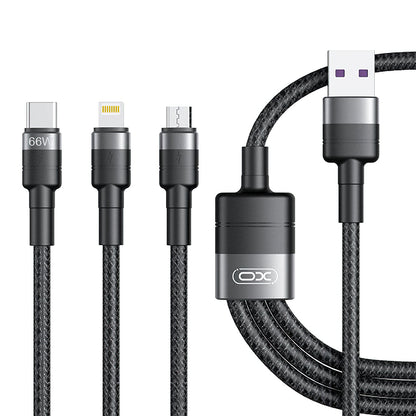 Nabíjací kábel USB-A - Lightning / microUSB / USB-C XO Design NB-Q191 3in1, 66W, 1.2m, Čierny