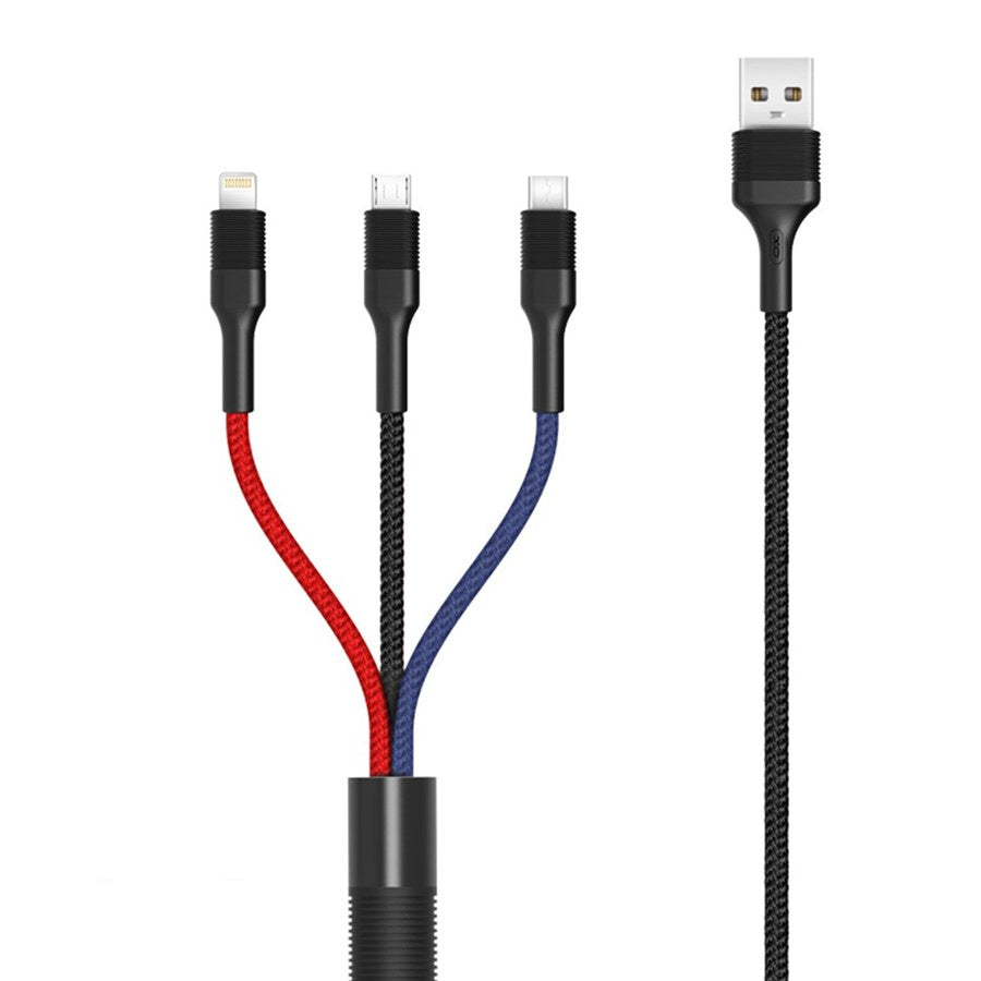 Nabíjací kábel USB-A - Lightning / microUSB / USB-C XO Design NB54, 18W, 1.2m, Multicolor
