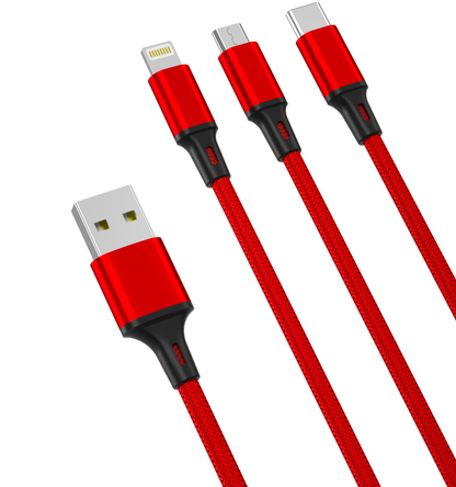 Nabíjací kábel USB-A - Lightning / microUSB / USB-C XO Design NB173 3v1, 18W, 1.2m, Červený