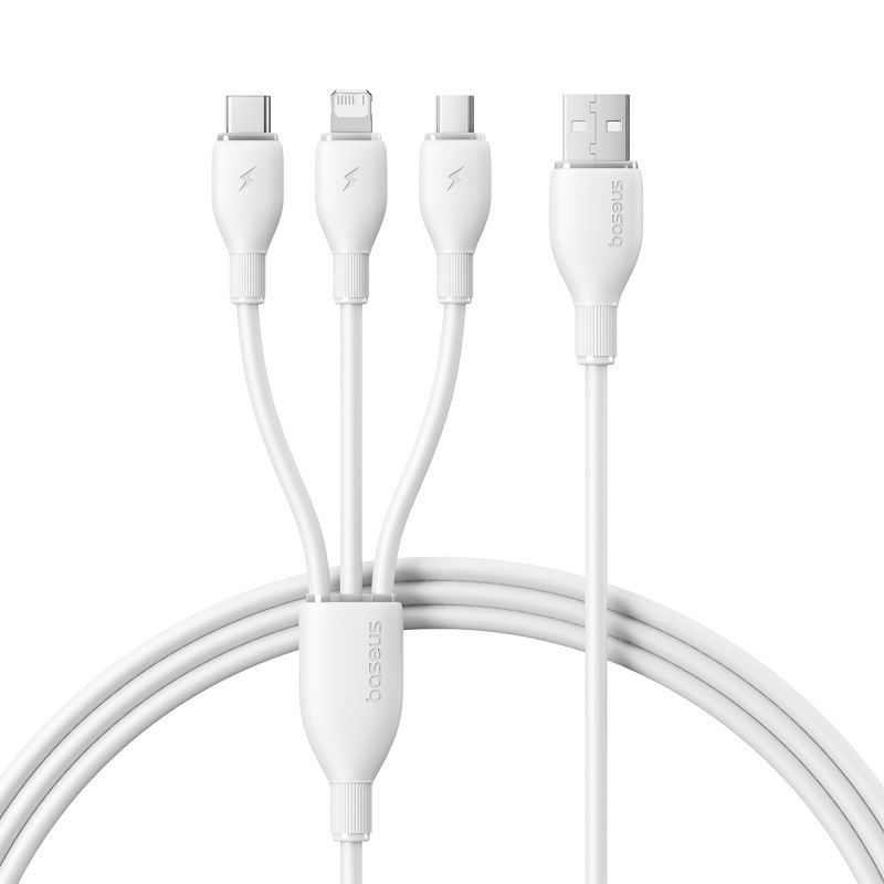 USB-A nabíjací kábel - Lightning / microUSB / USB-C Baseus Ultra Fast 3v1, 18W, 1,3 m, biely P10376303211-00