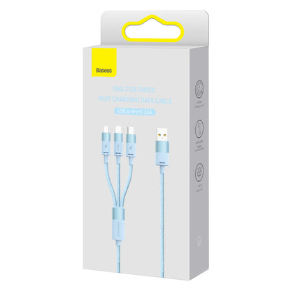 Nabíjací kábel USB-A - Lightning / microUSB / USB-C Baseus StarSpeed 3v1, 20W, 1.2m, Modrý CAXS000017