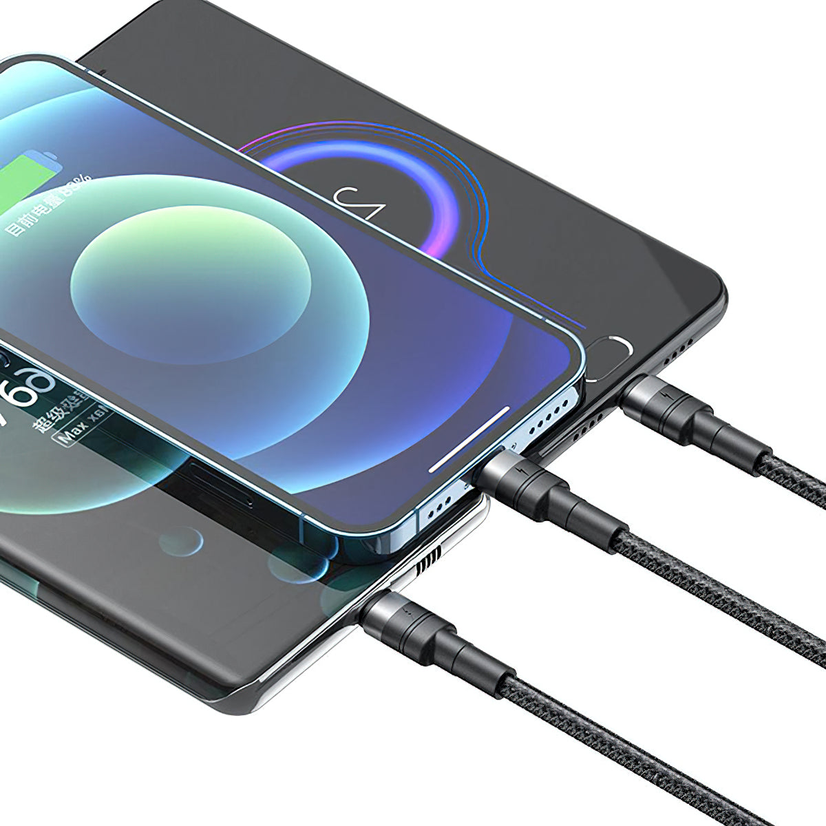 Nabíjací kábel USB-A - Lightning / microUSB / USB-C XO Design NB-Q191 3in1, 66W, 1.2m, Čierny