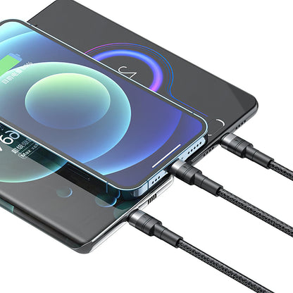 Nabíjací kábel USB-A - Lightning / microUSB / USB-C XO Design NB-Q191 3in1, 66W, 1.2m, Čierny