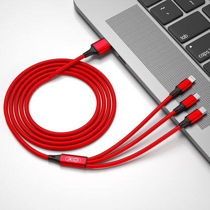 Nabíjací kábel USB-A - Lightning / microUSB / USB-C XO Design NB173 3v1, 18W, 1.2m, Červený