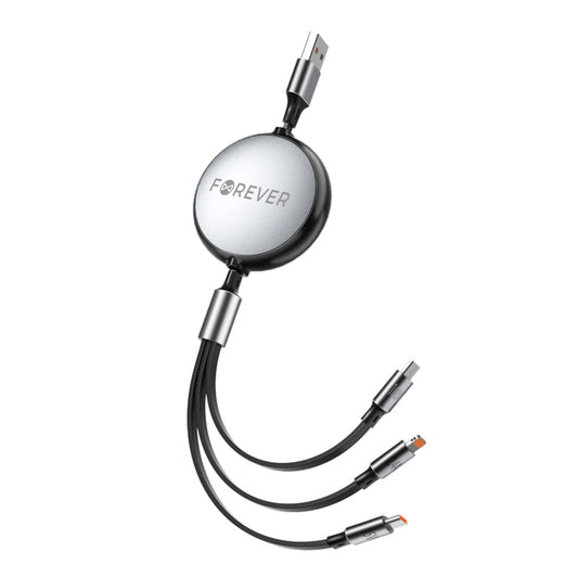 Nabíjací kábel Forever 3v1 USB-A - Lightning / 2 x USB-C Forever 3v1, 100 W, 1,2 m, čierny
