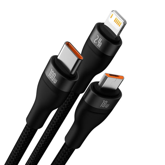 Nabíjací kábel USB-A - Lightning / microUSB / USB-C Baseus Flash Series II 3in1, 66W, 1.2m, Čierny CASS040001