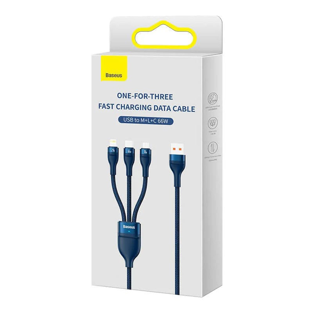 Nabíjací kábel USB-A - Lightning / microUSB / USB-C Baseus Flash Series II 3in1, 66W, 1.2m, Modrý CASS040003