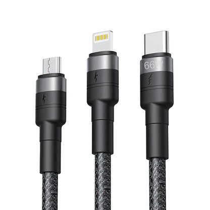 Nabíjací kábel USB-A - Lightning / microUSB / USB-C XO Design NB-Q191 3in1, 66W, 1.2m, Čierny