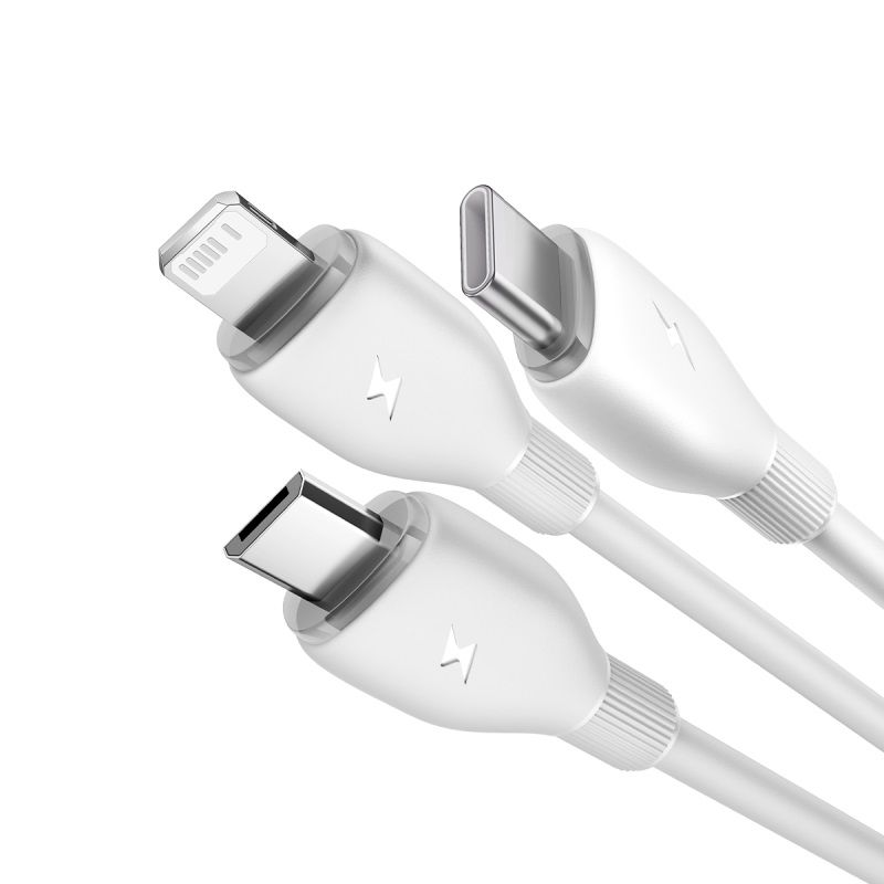 USB-A nabíjací kábel - Lightning / microUSB / USB-C Baseus Ultra Fast 3v1, 18W, 1,3 m, biely P10376303211-00