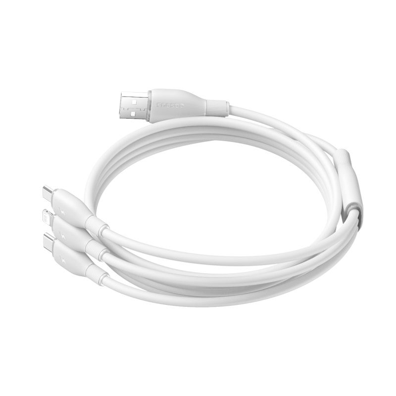 USB-A nabíjací kábel - Lightning / microUSB / USB-C Baseus Ultra Fast 3v1, 18W, 1,3 m, biely P10376303211-00
