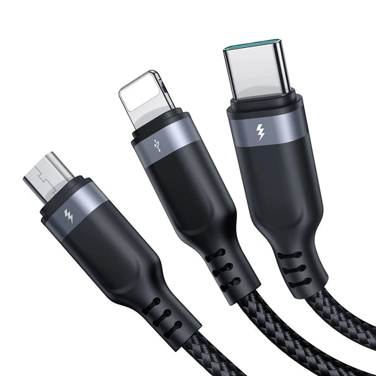 Nabíjací kábel Joyroom S-A18 3v1 USB-A - Lightning / microUSB / USB-C, 18 W, 0,3 m, čierny