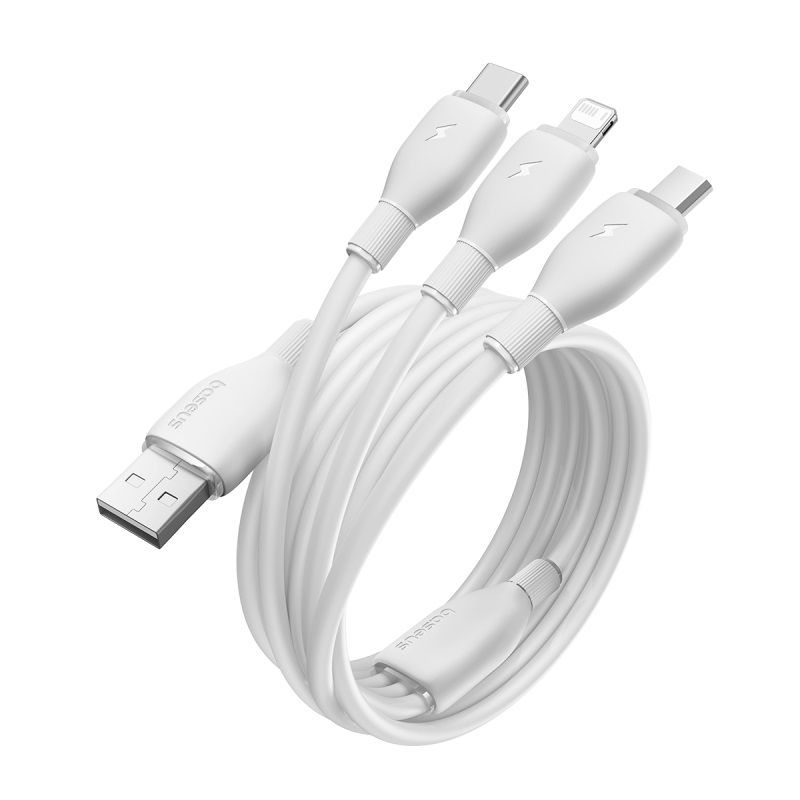 USB-A nabíjací kábel - Lightning / microUSB / USB-C Baseus Ultra Fast 3v1, 18W, 1,3 m, biely P10376303211-00