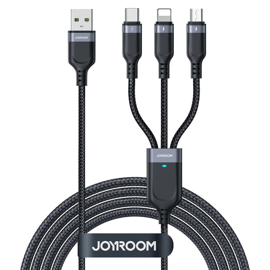 Nabíjací kábel Joyroom S-A18 3v1 USB-A - Lightning / microUSB / USB-C, 18 W, 0,3 m, čierny