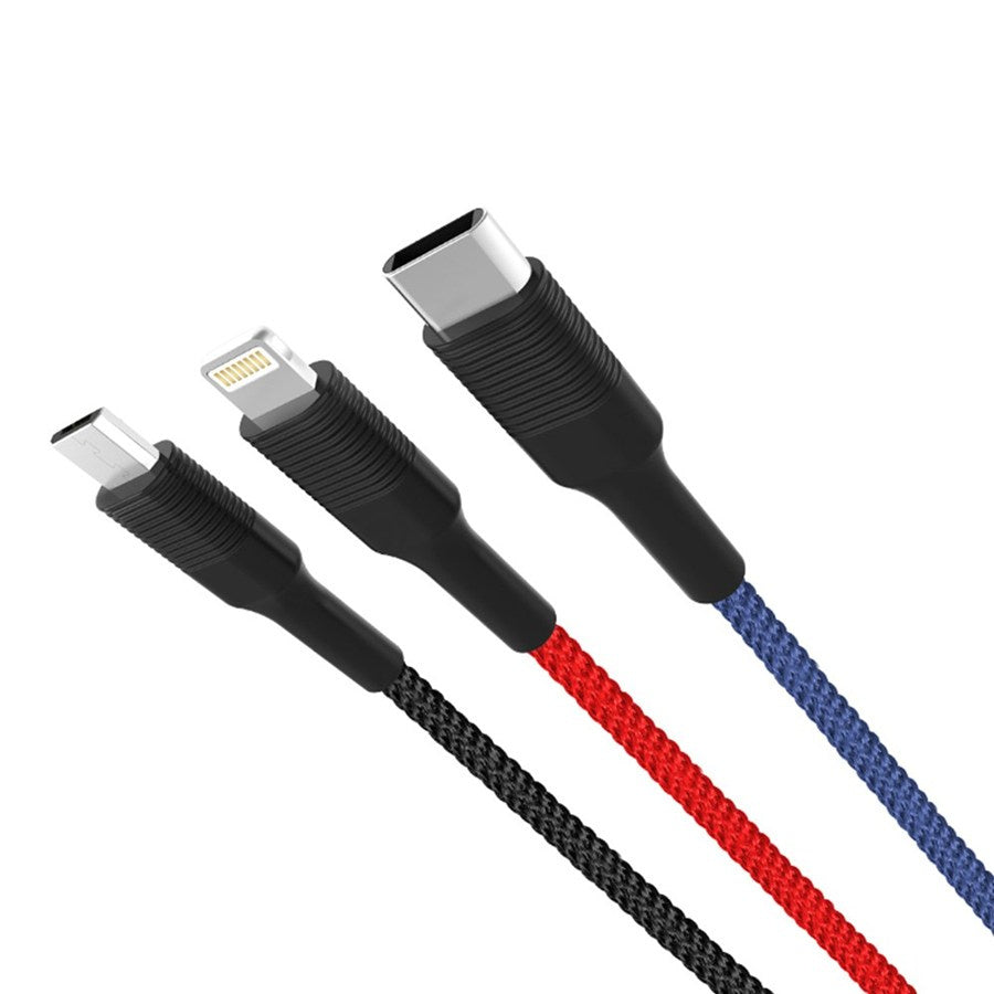 Nabíjací kábel USB-A - Lightning / microUSB / USB-C XO Design NB54, 18W, 1.2m, Multicolor