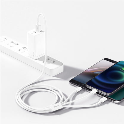 Nabíjací kábel USB-A - Lightning / microUSB / USB-C Baseus Superior 3in1 Series, 20W, 1m, Biela P10320105221-00