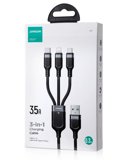 Nabíjací kábel USB-A - Lightning / microUSB / USB-C Joyroom S-A18 3v1, 20W, 0.3m, Čierny