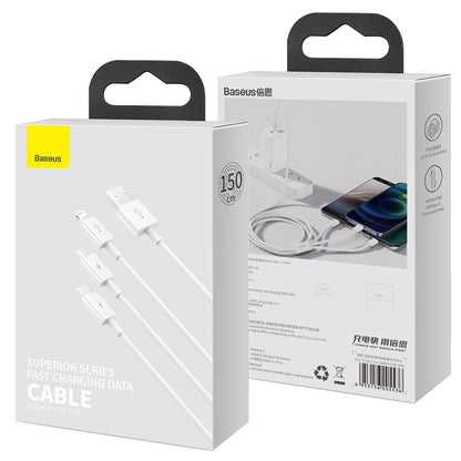 Nabíjací kábel USB-A - Lightning / microUSB / USB-C Baseus Superior 3in1 Series, 20W, 1m, Biela P10320105221-00