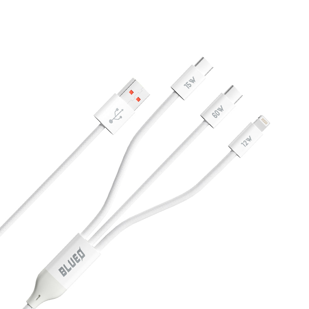 Nabíjací kábel USB-A - Lightning / 2 x USB-C Blueo, 75W, 1.2m, Biela