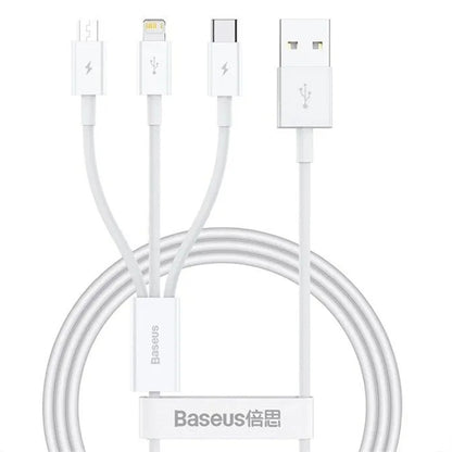 USB-A Charging Cable - Lightning / microUSB / USB-C Baseus 3in1, 100W, 1.5m, White P10377705213-00