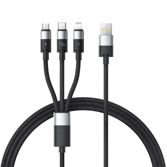 Nabíjací kábel USB-A - Lightning / microUSB / USB-C Baseus StarSpeed 3in1, 100W, 1.5m, Čierny P10319900111-01