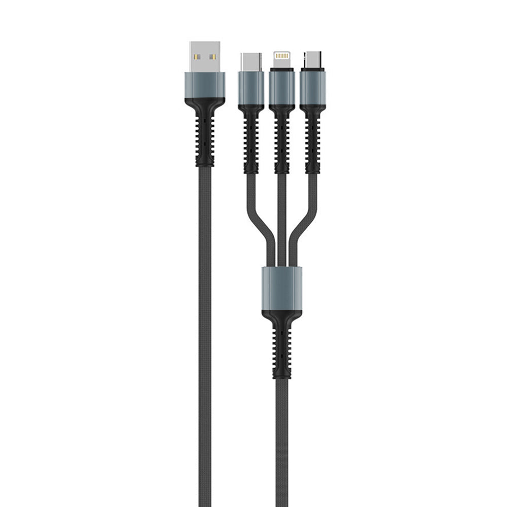 Nabíjací kábel USB-A - Lightning / microUSB / USB-C ColorWay CW-CBU3003, 20W, 1.2m, Sivý