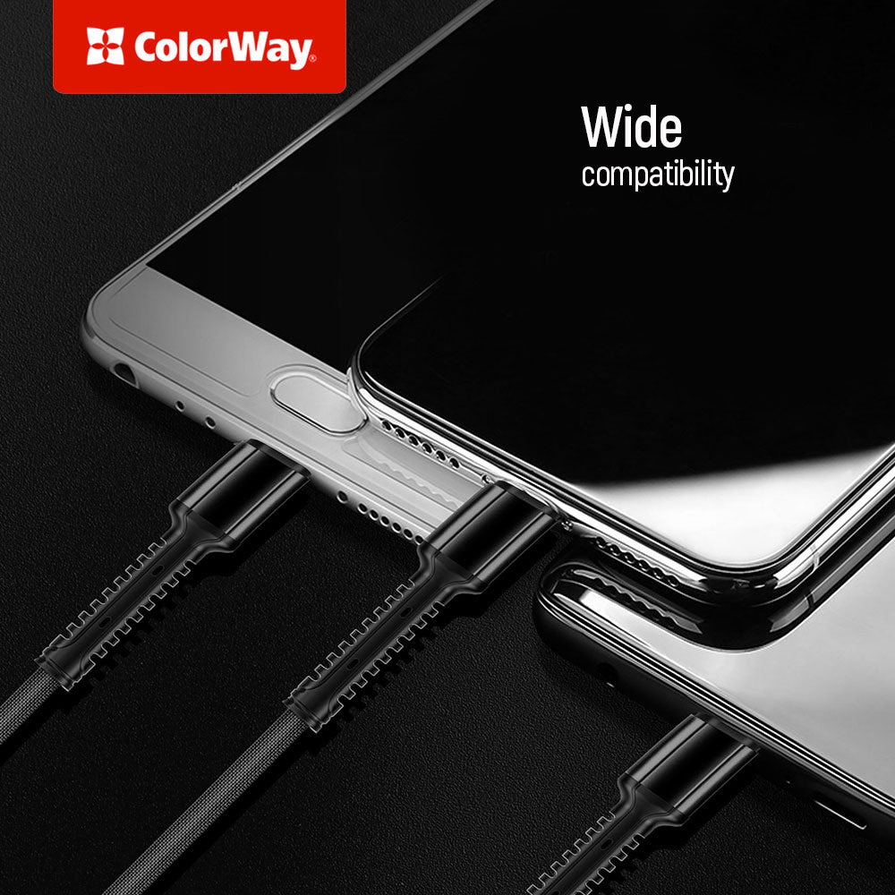 Nabíjací kábel USB-A - Lightning / microUSB / USB-C ColorWay CW-CBU3003, 20W, 1.2m, Sivý