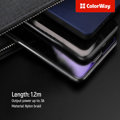 Nabíjací kábel USB-A - Lightning / microUSB / USB-C ColorWay CW-CBU3003, 20W, 1.2m, Sivý