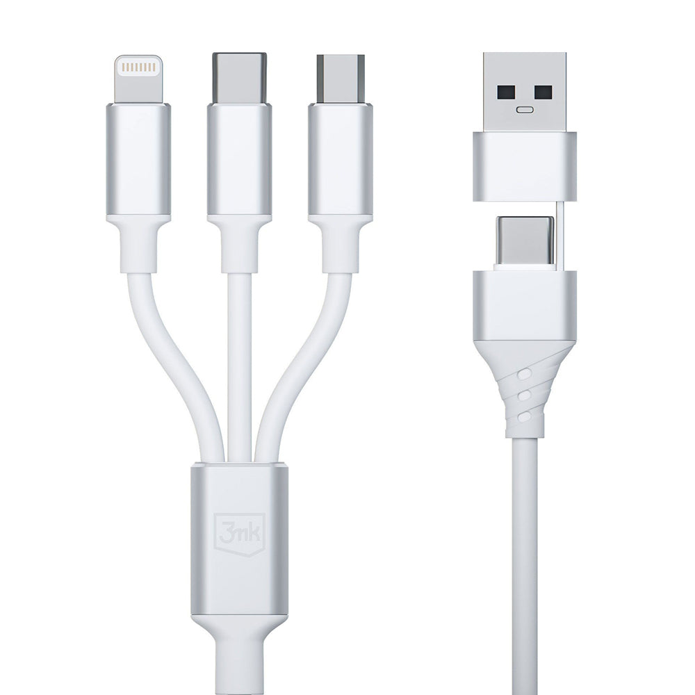 Nabíjací kábel USB-A / USB-C - Lightning / microUSB / USB-C 3MK Hyper 3in1, 12W, 1.5m, Biela