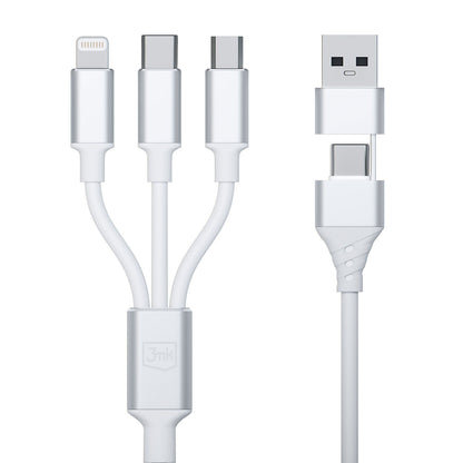 Nabíjací kábel USB-A / USB-C - Lightning / microUSB / USB-C 3MK Hyper 3in1, 12W, 1.5m, Biela