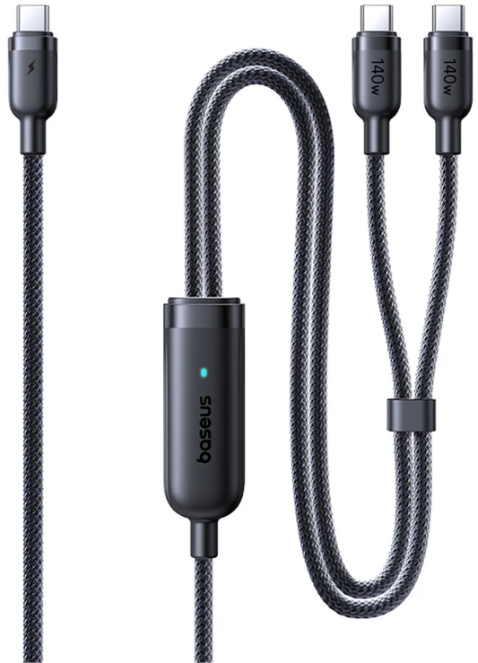 Nabíjací kábel USB-C - 2 x USB-C Baseus Flash 4 2v1, 140W, 1,5 m, čierny E0426X00