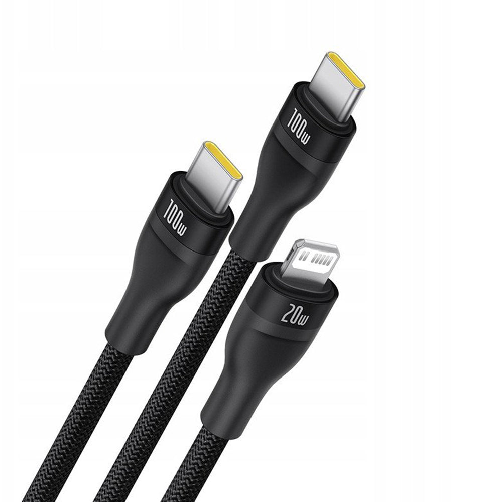 Nabíjací kábel USB-C - Lightning / 2 x USB-C Baseus Flash Series III 3in1, 100W, 1.5m, Čierny P10377502111-00