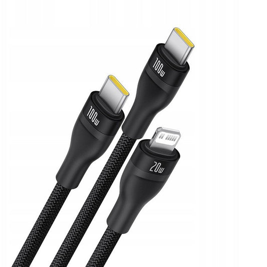 Nabíjací kábel USB-C - Lightning / 2 x USB-C Baseus Flash Series III 3in1, 100W, 1.5m, Čierny P10377502111-00