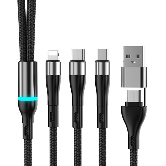 Nabíjací kábel USB-C / USB-A - Lightning / microUSB / USB-C OEM B6, 100W, 1,2 m, čierny