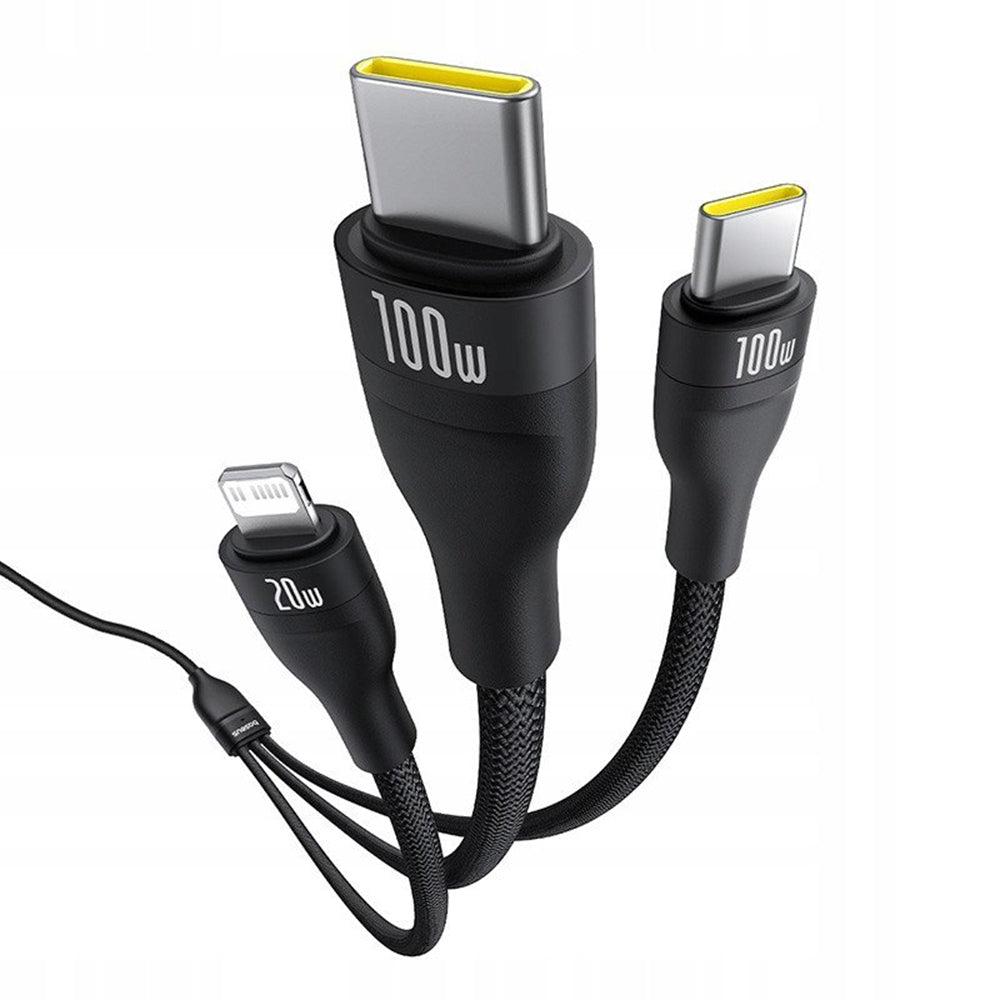 Nabíjací kábel USB-C - Lightning / 2 x USB-C Baseus Flash Series III 3in1, 100W, 1.5m, Čierny P10377502111-00