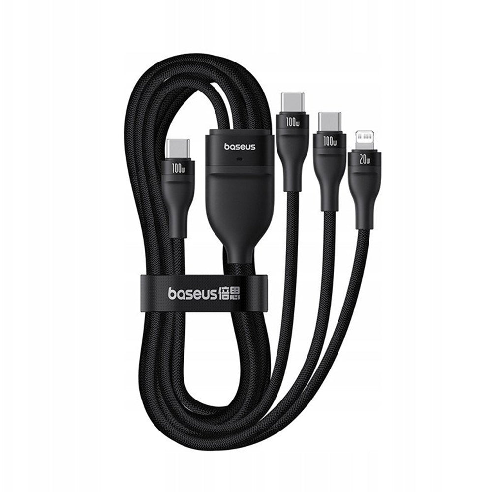 Nabíjací kábel USB-C - Lightning / 2 x USB-C Baseus Flash Series III 3in1, 100W, 1.5m, Čierny P10377502111-00