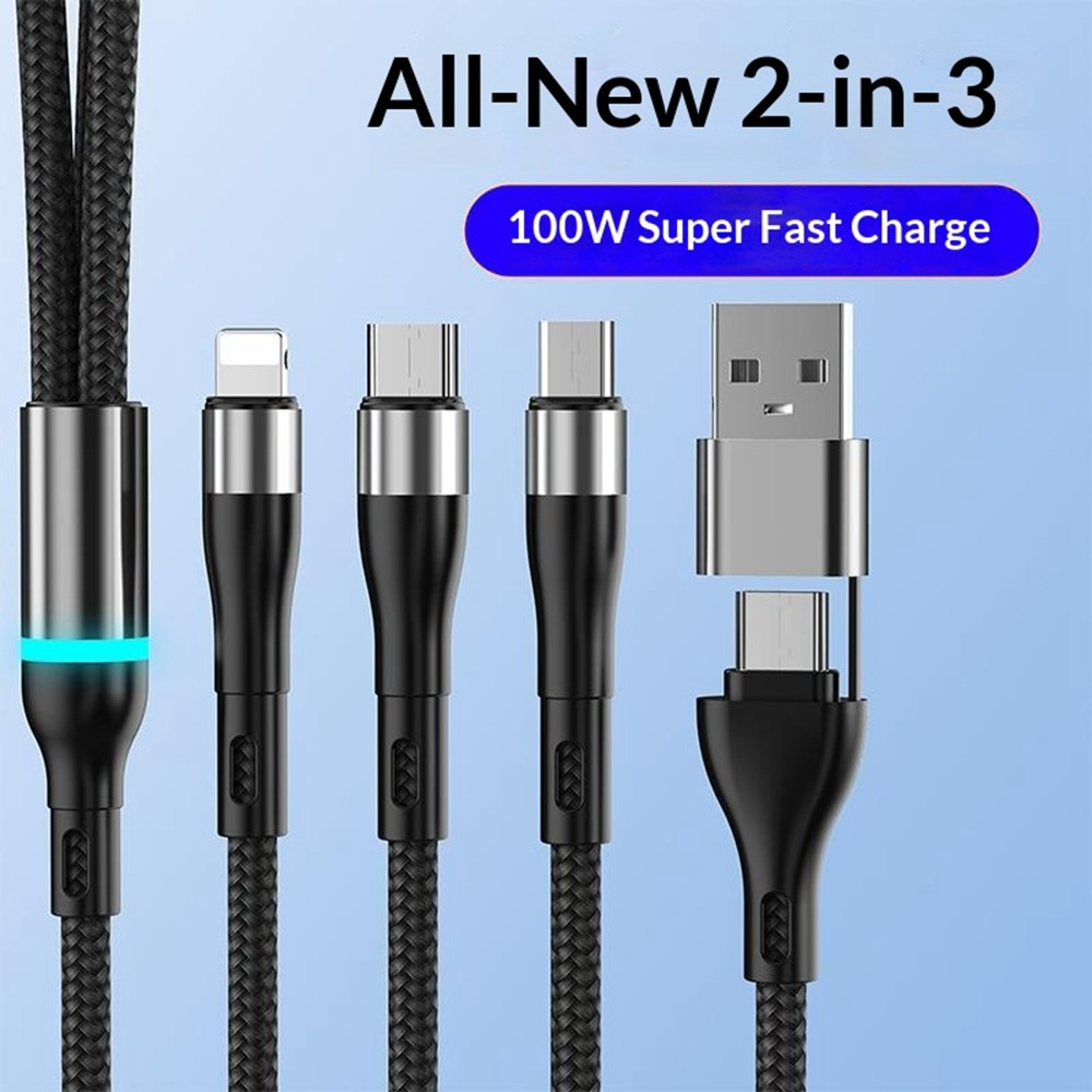 Nabíjací kábel USB-C / USB-A - Lightning / microUSB / USB-C OEM B6, 100W, 1,2 m, čierny