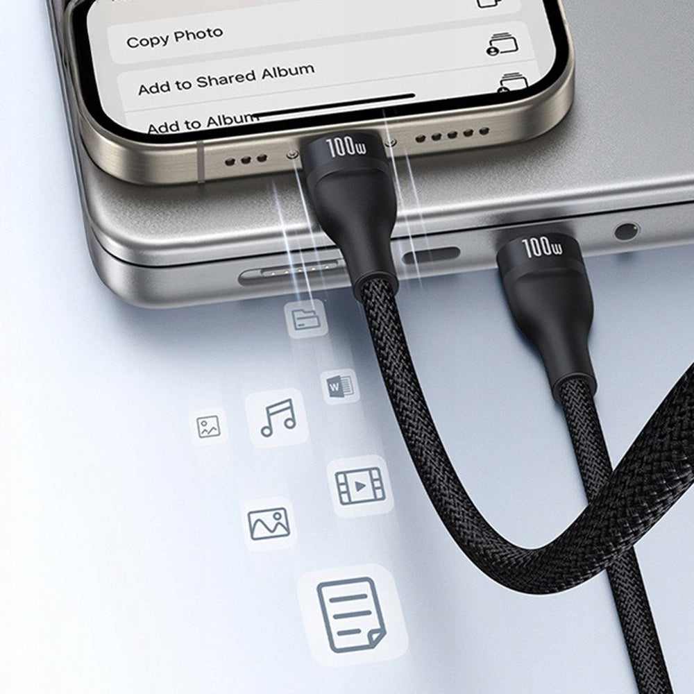 Nabíjací kábel USB-C - Lightning / 2 x USB-C Baseus Flash Series III 3in1, 100W, 1.5m, Čierny P10377502111-00