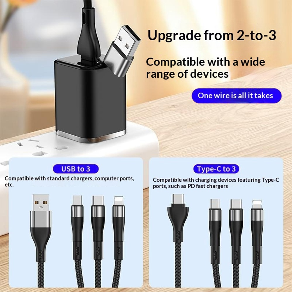 Nabíjací kábel USB-C / USB-A - Lightning / microUSB / USB-C OEM B6, 100W, 1,2 m, čierny