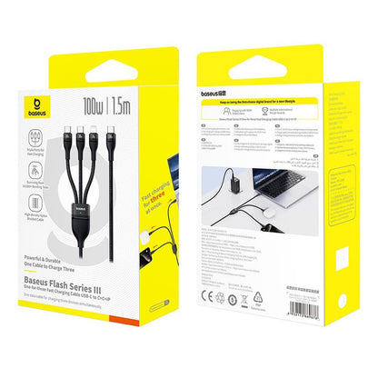 Nabíjací kábel USB-C - Lightning / 2 x USB-C Baseus Flash Series III 3in1, 100W, 1.5m, Čierny P10377502111-00