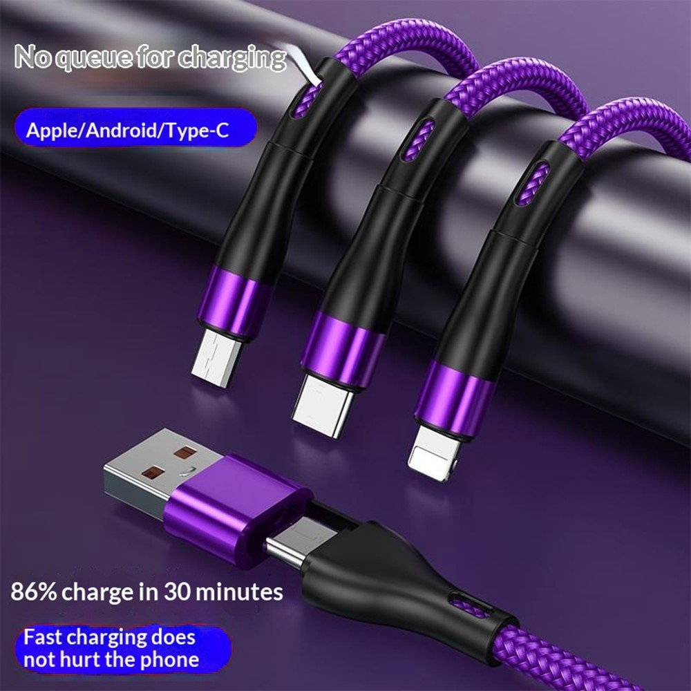 Nabíjací kábel USB-C / USB-A - Lightning / microUSB / USB-C OEM B6, 100W, 1,2 m, čierny