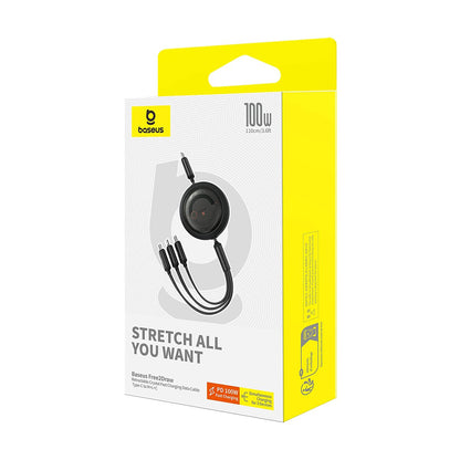 Nabíjací kábel USB-C - Lightning / microUSB / USB-C Baseus Free2Draw Retractable, 100W, 1.1m, Čierny P10368700111-04