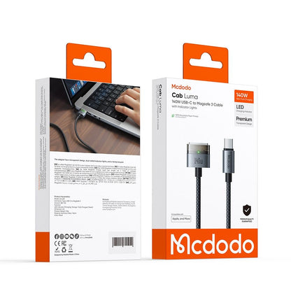 Nabíjací kábel McDodo CA-2070, USB-C - MagSafe 3, 140W, 2m, Čierny